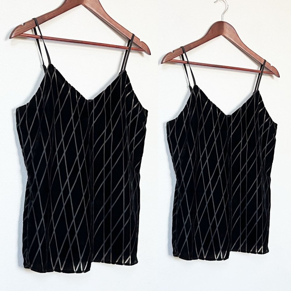 Ann Taylor Black Diamond Argyle Pattern Velvet Drapey Cami Top Small S $80 Lined - Picture 4 of 14